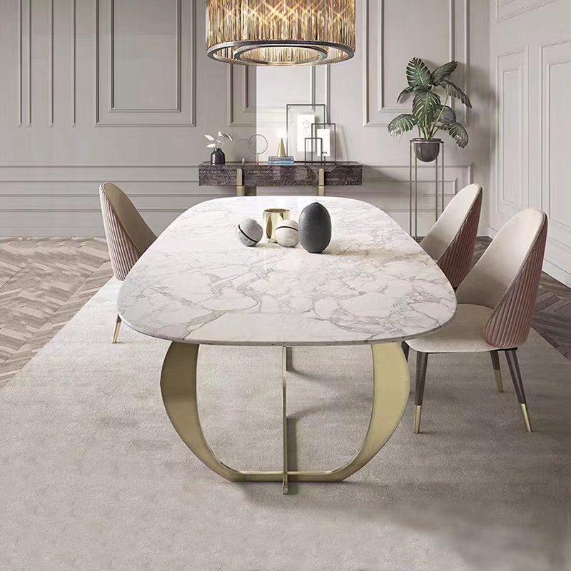 Modern Luxury Italian Dining Room Set 8-Piece Stone Dining Table and Chairs for Kitchen or Dining Room Marble Table Design