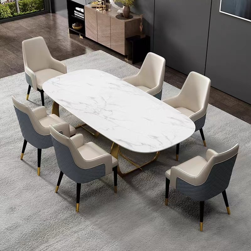 Modern Luxury Italian Dining Room Set 8-Piece Stone Dining Table and Chairs for Kitchen or Dining Room Marble Table Design