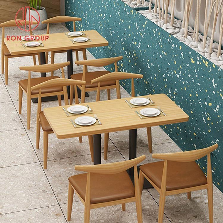 Wholesale modern simple high quality commercial coffee dining black Iron frame base wood top restaurant table