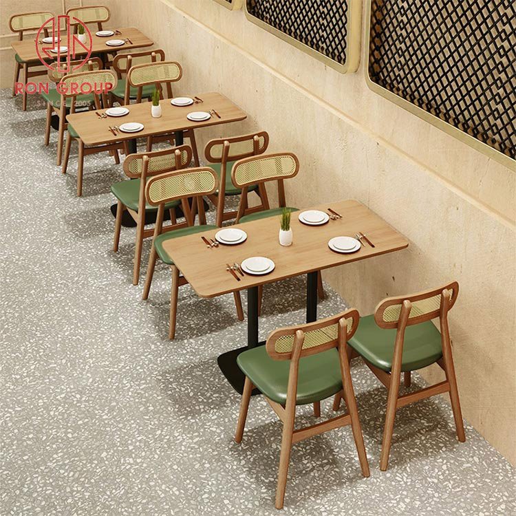 Wholesale modern simple high quality commercial coffee dining black Iron frame base wood top restaurant table