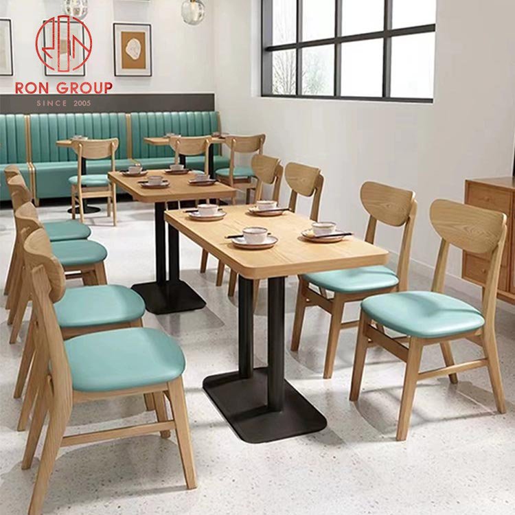 Wholesale modern simple high quality commercial coffee dining black Iron frame base wood top restaurant table