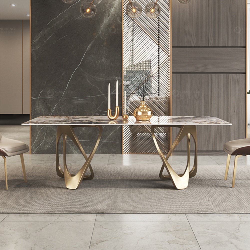 Luxury design dinning table and chair set modern kitchen daining restaurant gold legs dining room table