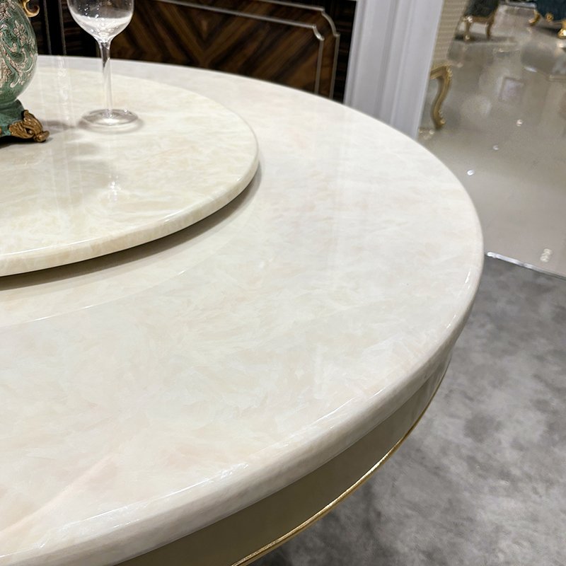 MO LAN French solid wood dining table and chairs European court luxury marble restaurant Champagne color 6 people round table