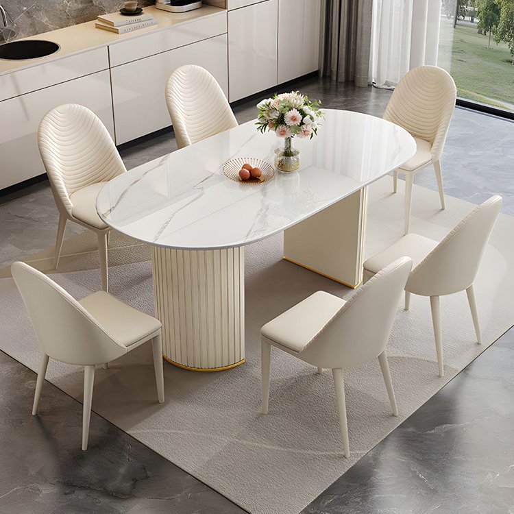 white sintered stone top modern high top oval dining bar table and chairs