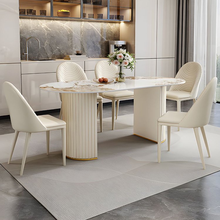 white sintered stone top modern high top oval dining bar table and chairs