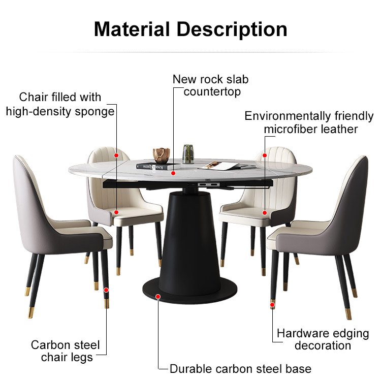 Nordic Luxury Round Shape Extendable marble Dining Table Set With Chairs China retractable Home Furniture For Dinner Room