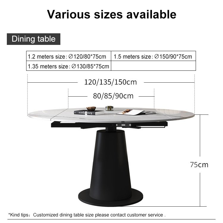 Nordic Luxury Round Shape Extendable marble Dining Table Set With Chairs China retractable Home Furniture For Dinner Room