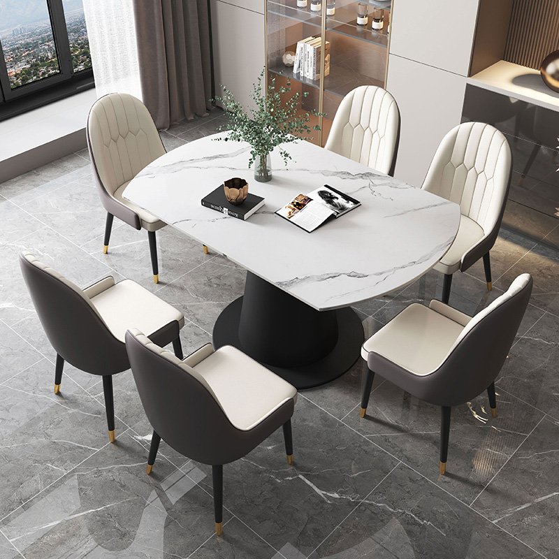 Nordic Luxury Round Shape Extendable marble Dining Table Set With Chairs China retractable Home Furniture For Dinner Room