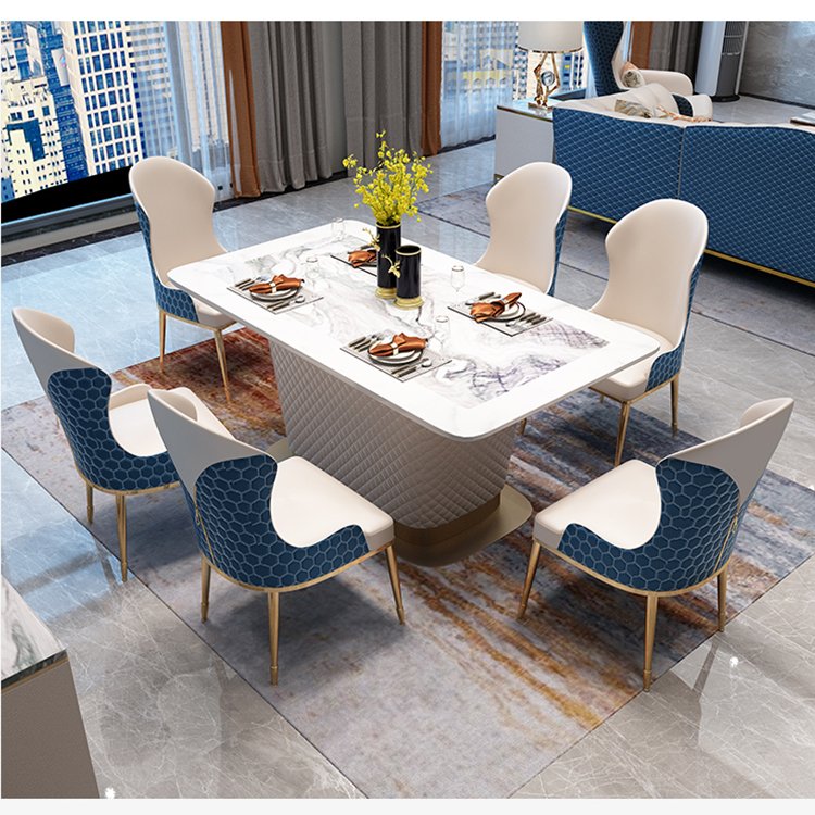 Modern style gold dining table metal base stainless steel home furniture marble dining table for living room