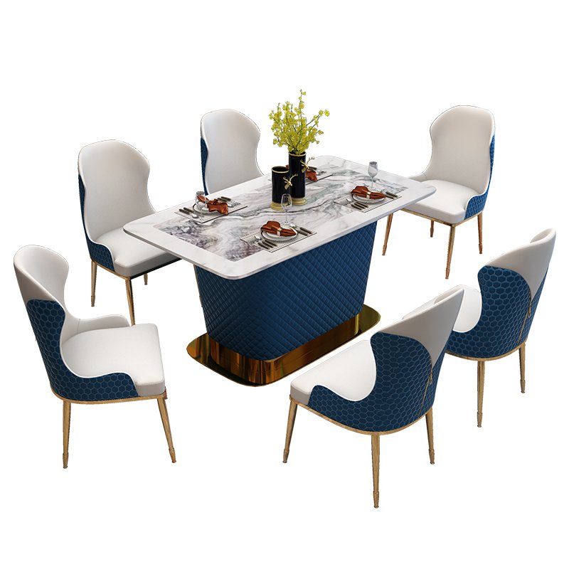 Modern style gold dining table metal base stainless steel home furniture marble dining table for living room