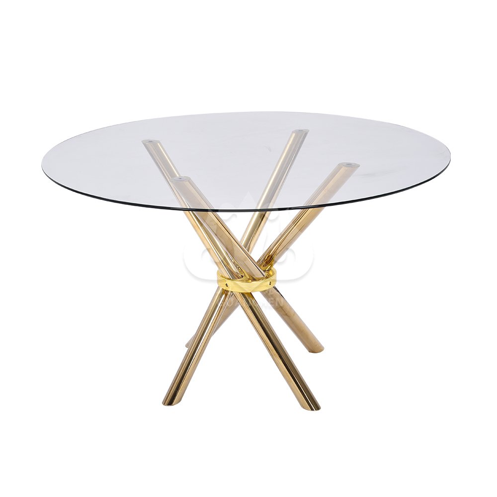Hotel Modern Elegant Style Luxurious Banquet Table Round Stainless Steel Tempered Glass Dining Table