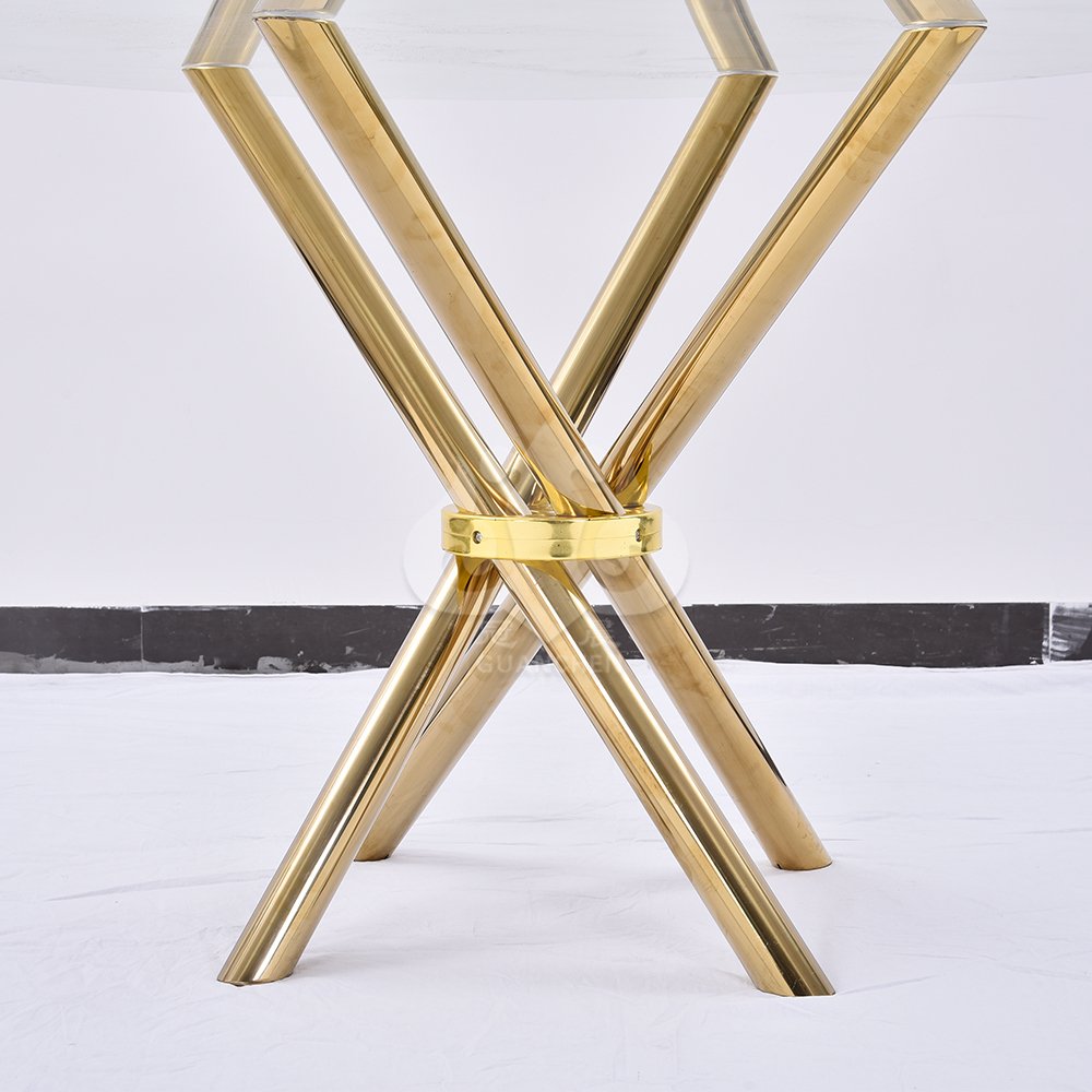 Hotel Modern Elegant Style Luxurious Banquet Table Round Stainless Steel Tempered Glass Dining Table