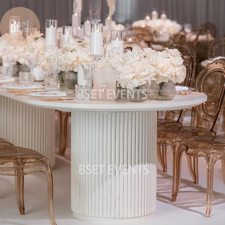 2023 Newest Design Modern Cream Style Roman Column Table Legs Base Oval Wedding Tables