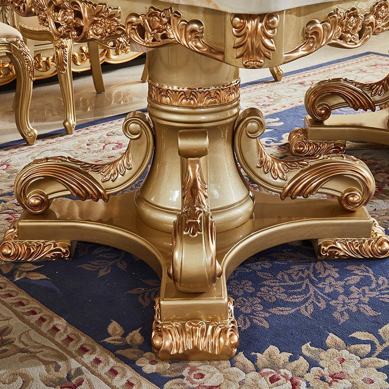 European-style Marble Rectangular Table And Chair Combination Villa Restaurant Household Solid Wood Carving Dining Table Set