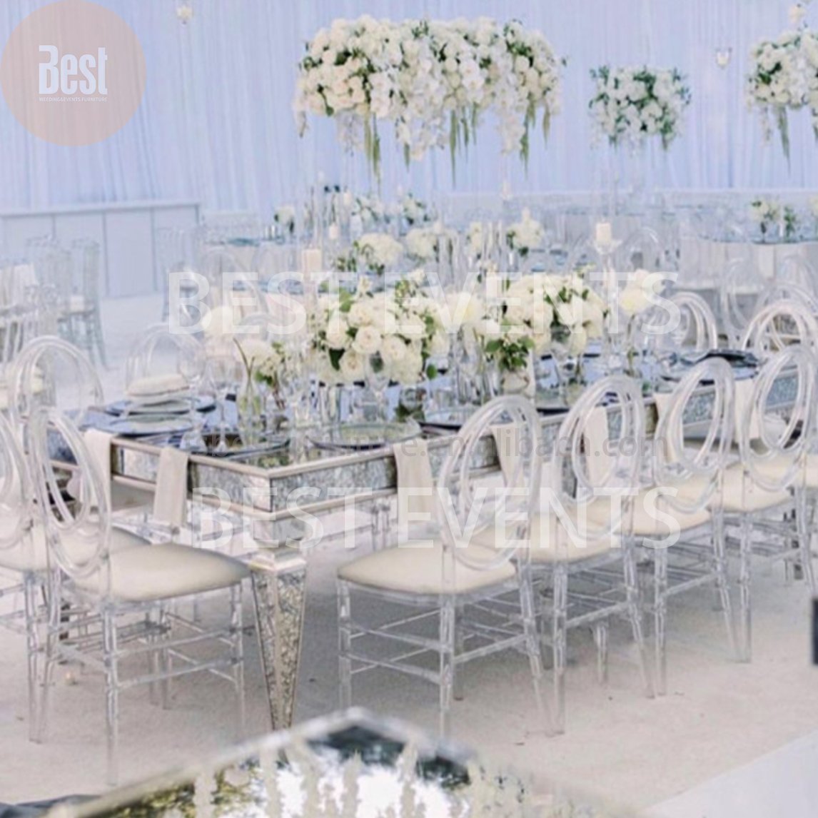 New Design Romantic Rectangular Gold Mirror Stainless Steel Wedding Table For Hotel Reception