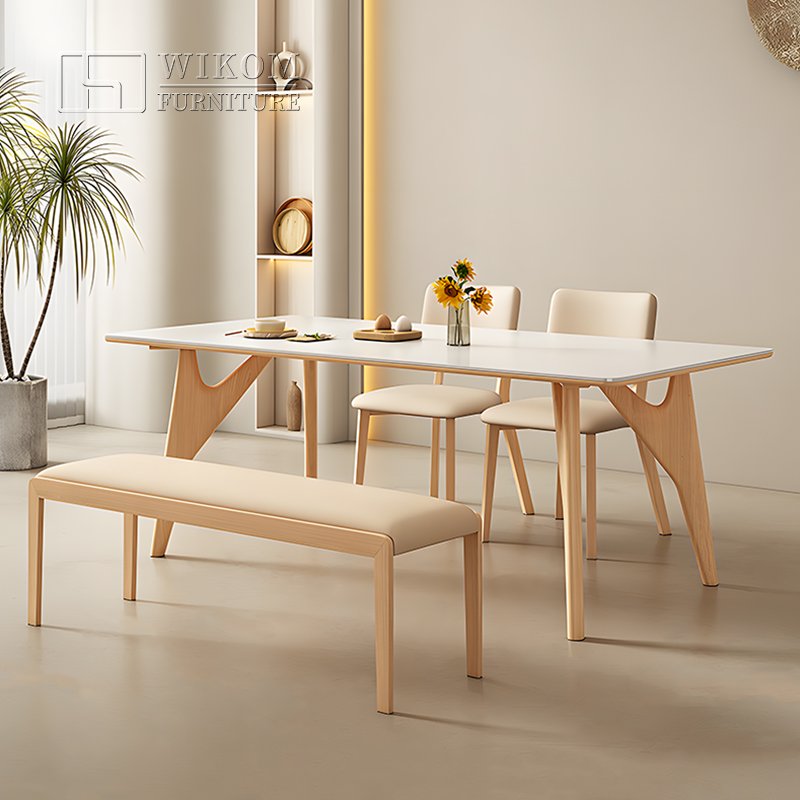 Modern Cream Style Household Small Apartment Minimalist Solid Wood Rectangular Dining Tables And Chairs Set