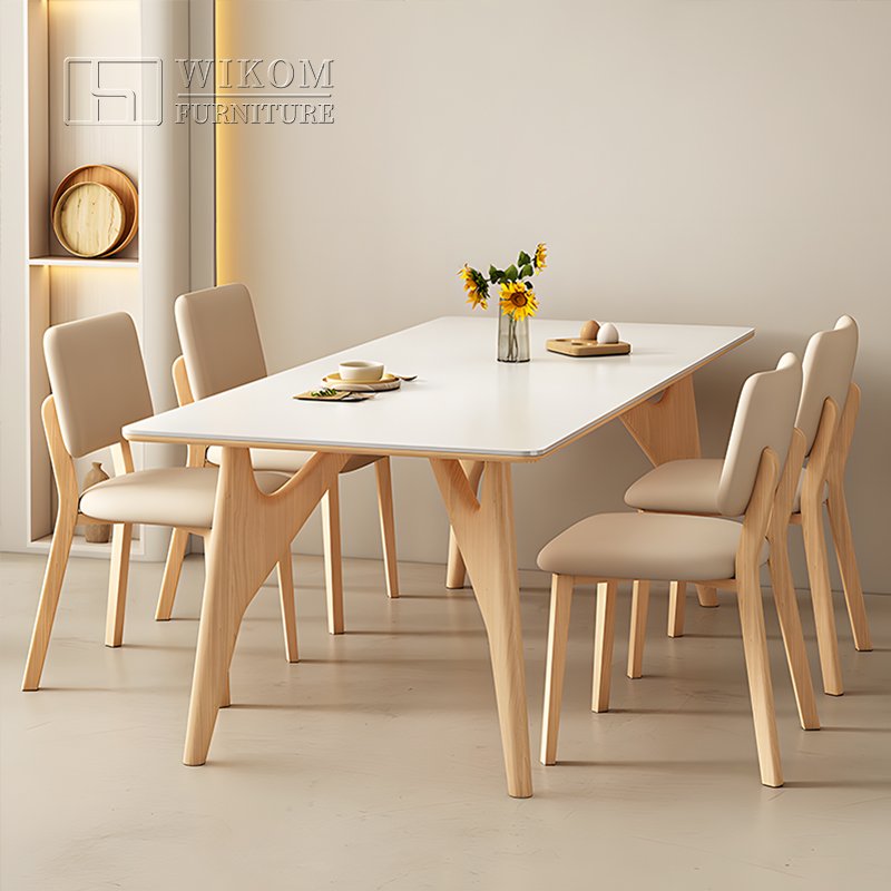 Modern Cream Style Household Small Apartment Minimalist Solid Wood Rectangular Dining Tables And Chairs Set