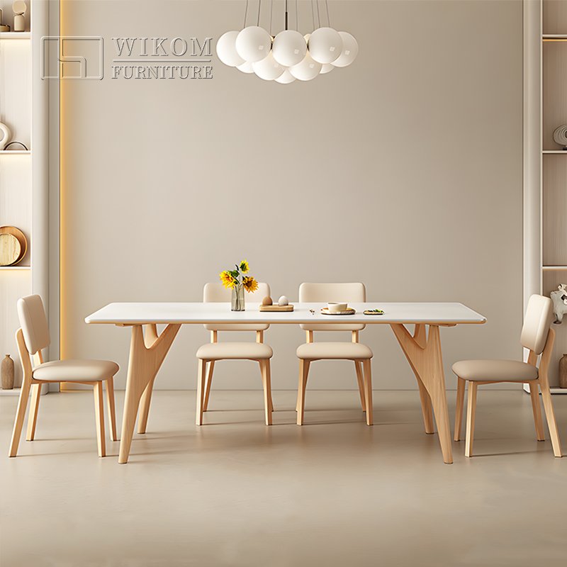 Modern Cream Style Household Small Apartment Minimalist Solid Wood Rectangular Dining Tables And Chairs Set