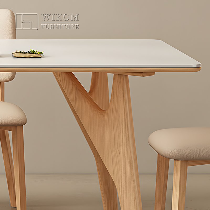 Modern Cream Style Household Small Apartment Minimalist Solid Wood Rectangular Dining Tables And Chairs Set