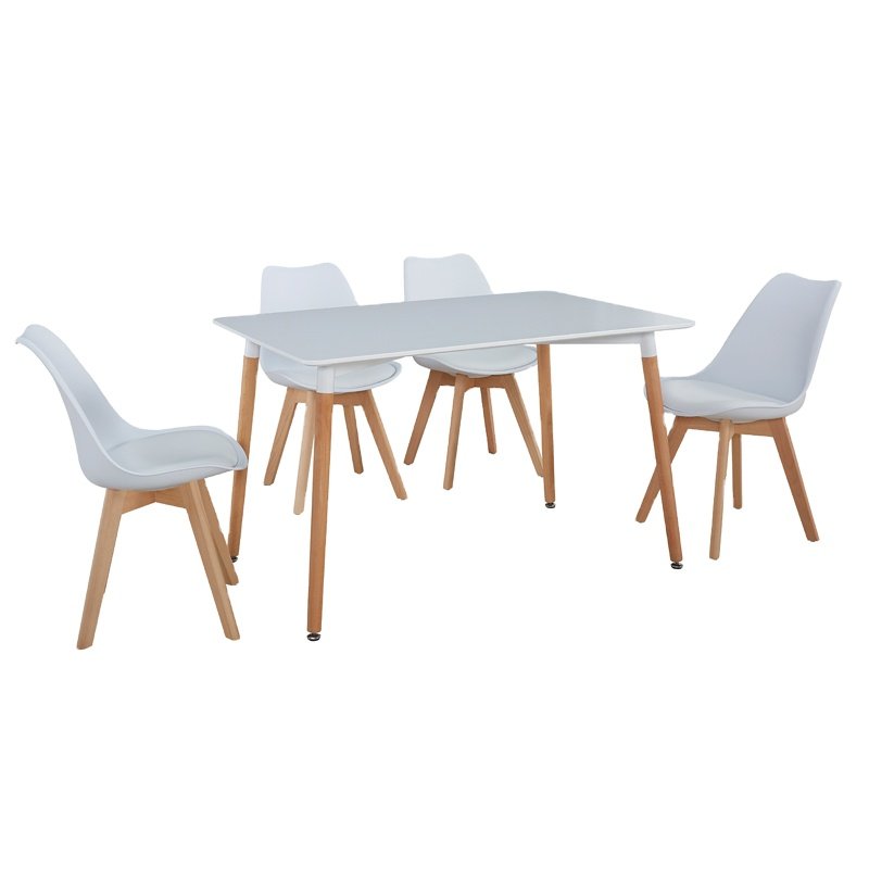 white color round mdf dining table with wood legs