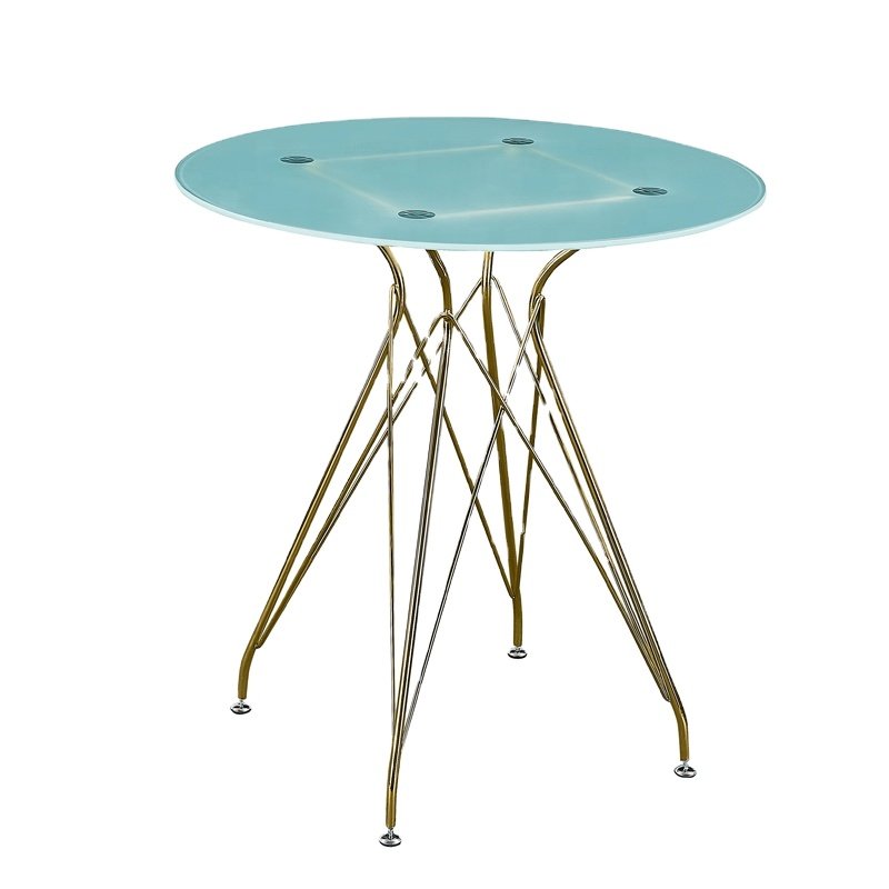 white color round mdf dining table with wood legs