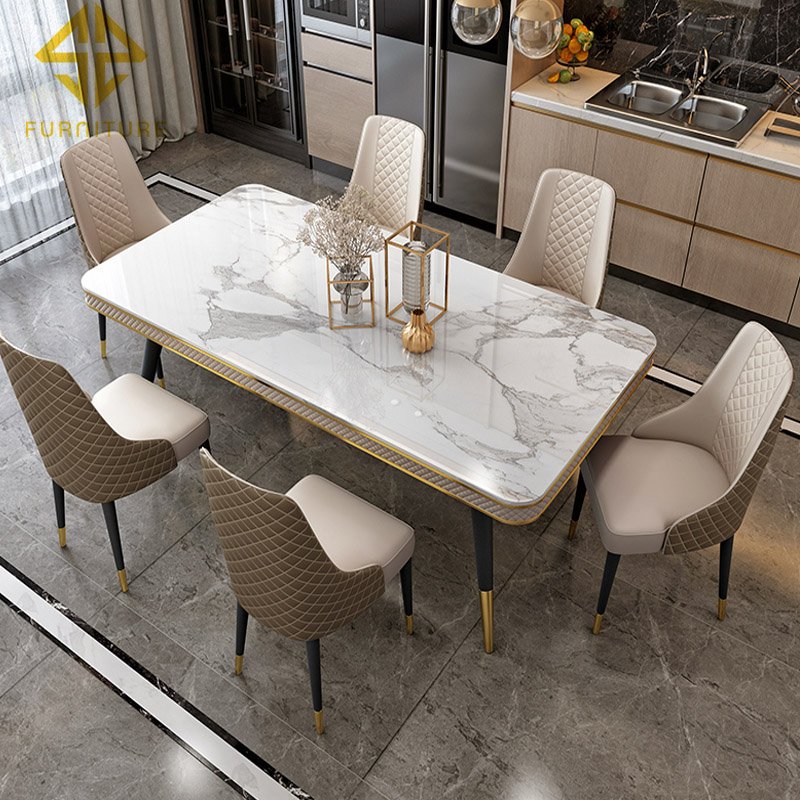 Modern 6 chair white marble dining table sets for home furniture
