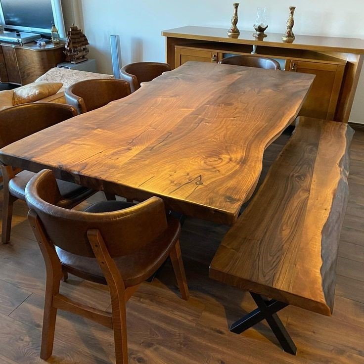 Cheap Modern Wooden Live Edge Slab Solid Walnut Wood Home Furniture Restaurant Kitchen Dining Table