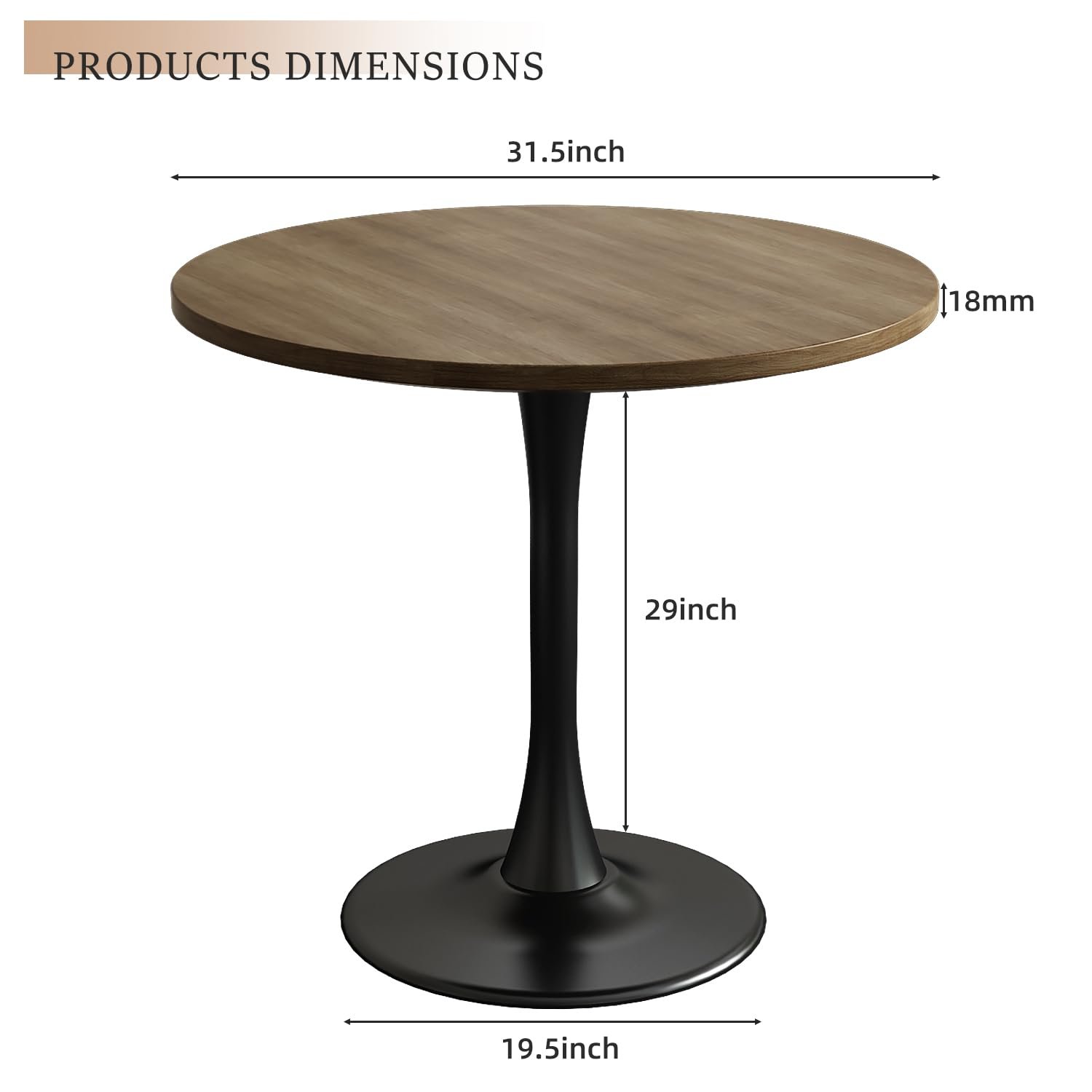 New Hot Items Brown Metal Base Bistro Dining Table Casual Table MDF Metal Leg Home Hotel Family-friendly Dining Room Furniture
