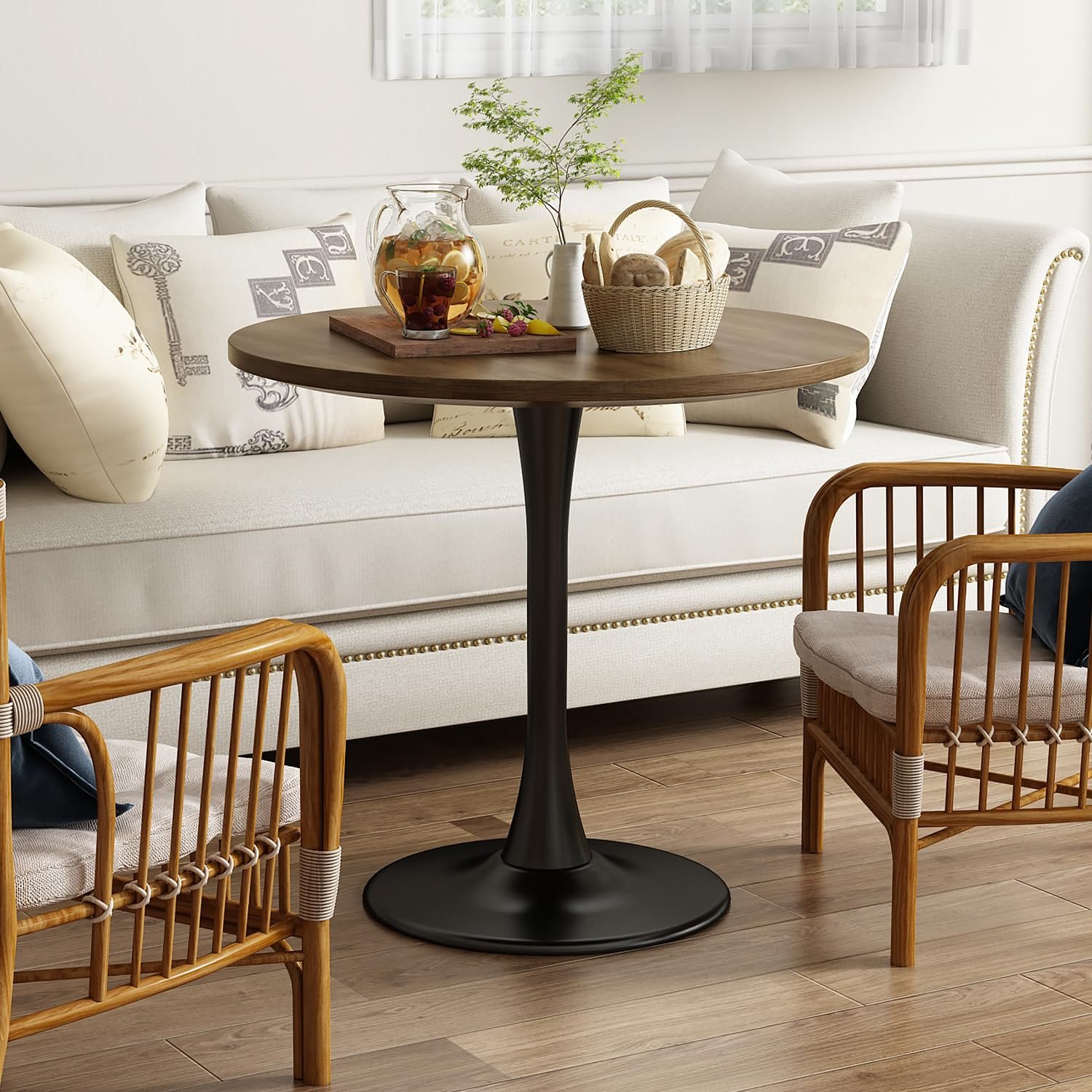 New Hot Items Brown Metal Base Bistro Dining Table Casual Table MDF Metal Leg Home Hotel Family-friendly Dining Room Furniture