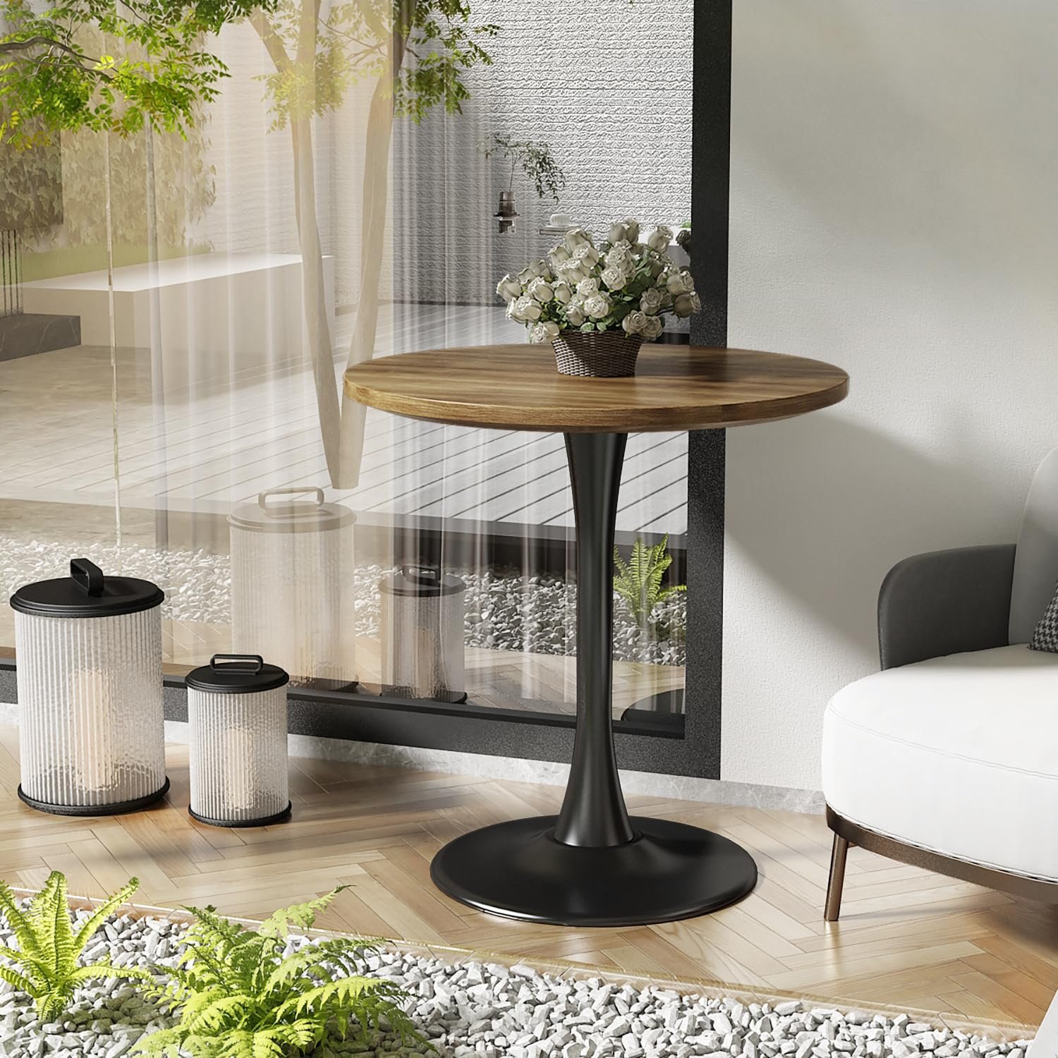 New Hot Items Brown Metal Base Bistro Dining Table Casual Table MDF Metal Leg Home Hotel Family-friendly Dining Room Furniture