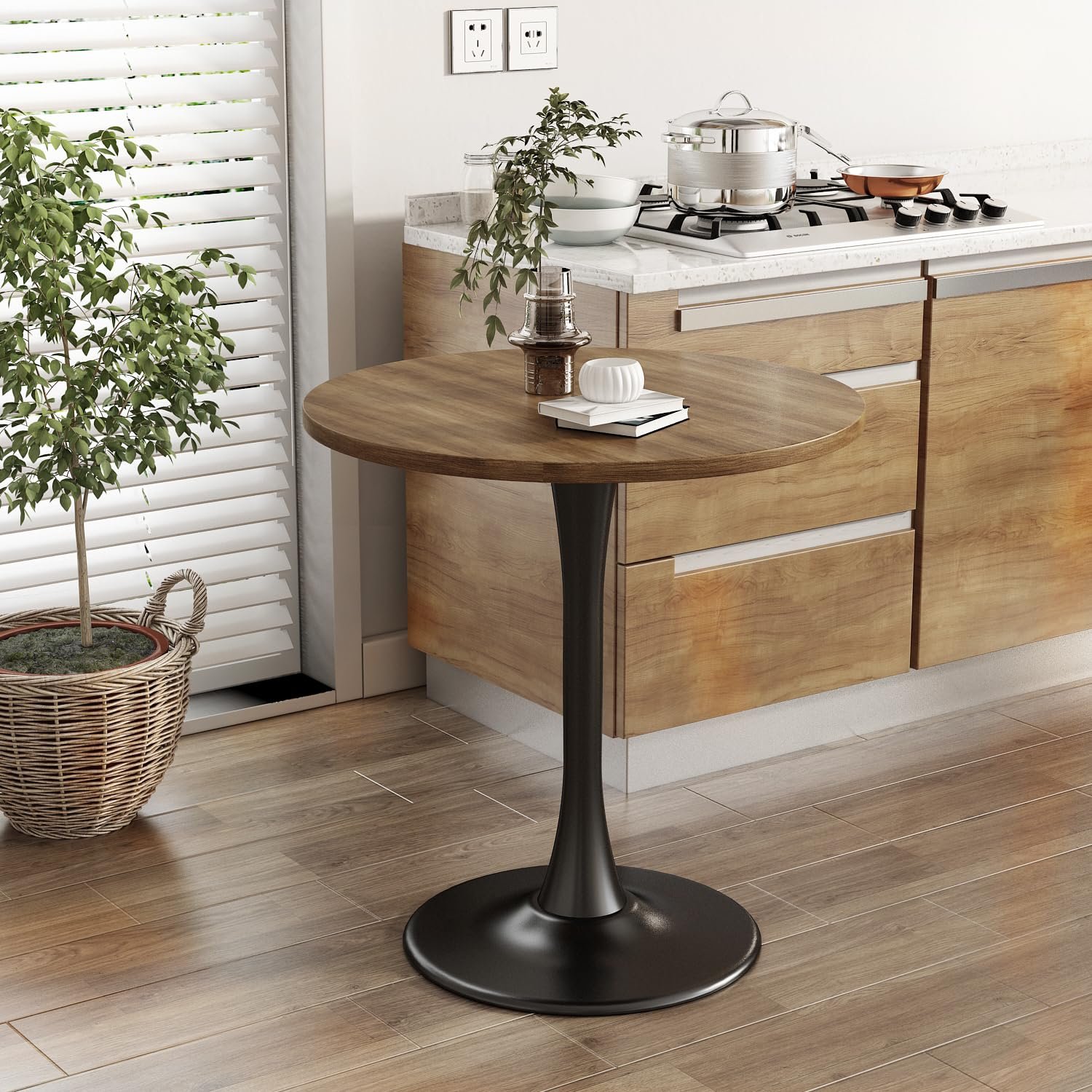 New Hot Items Brown Metal Base Bistro Dining Table Casual Table MDF Metal Leg Home Hotel Family-friendly Dining Room Furniture