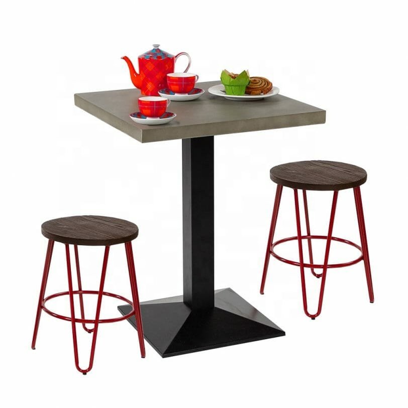 Unique cast iron industrial square metal wooden hotel table for hotel commercial