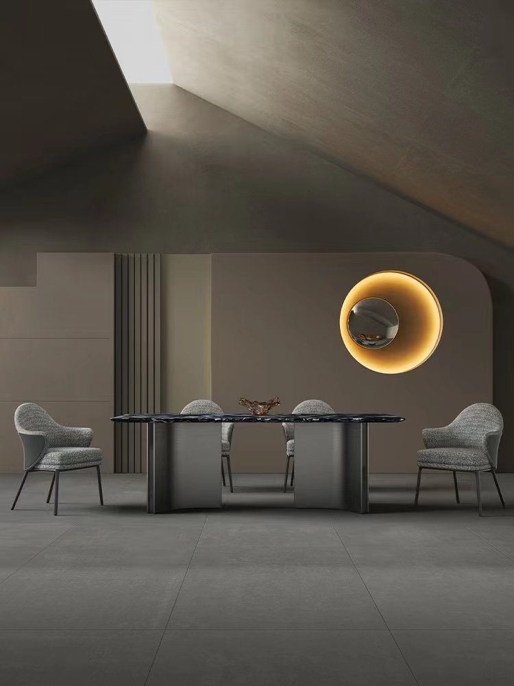 Italian Bulgari Designer High-End Custom Napoleon Black Natural Marble Dining Table Set for Living Room Hotel Made with Steel