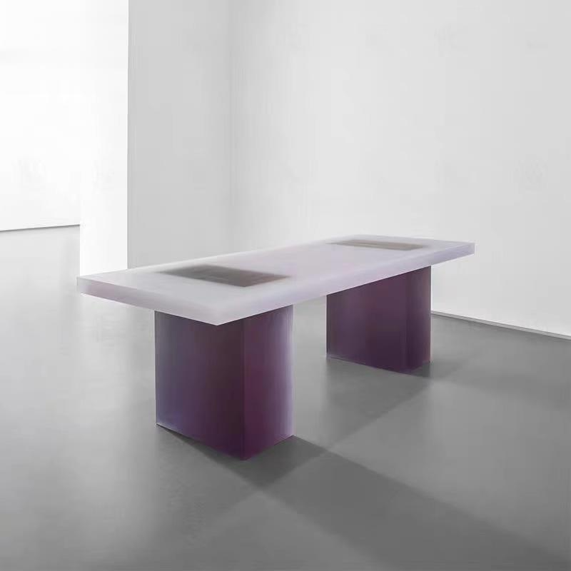 Home Dining Room Furniture Rectangular Floating Frosted Dining Table Office Meeting Table Acrylic Long Tea Table Decoration