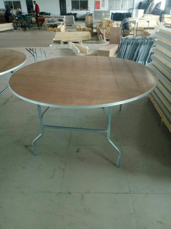 Modern Outdoor Furniture Portable Outdoor Garden 6' Round Wooden Folding Dinning Table with Aluminum Edge for Events