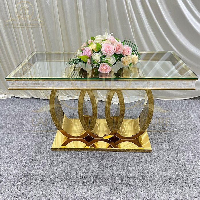 Exquisite Design Mosaic Trim Gold Tables Stainless Steel Head Table for Wedding Bride and Groom