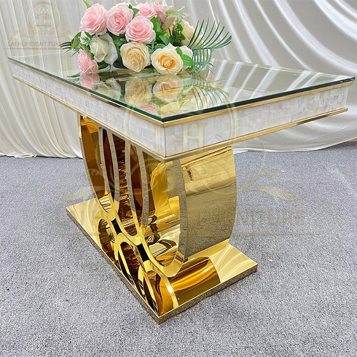 Exquisite Design Mosaic Trim Gold Tables Stainless Steel Head Table for Wedding Bride and Groom