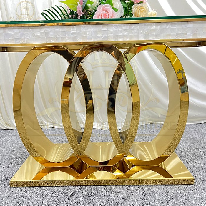 Exquisite Design Mosaic Trim Gold Tables Stainless Steel Head Table for Wedding Bride and Groom