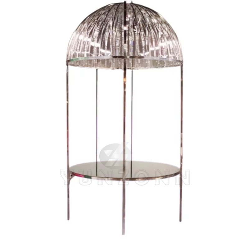 Modern Luxury Crystal Dome Dining Table Stainless Steel Frame Metal Hotels Weddings Outdoor Restaurants Banquets