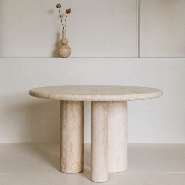 Home deco marble travertine furniture natural stone table column basse pedestal modern table ronde 180cm travertine dining table
