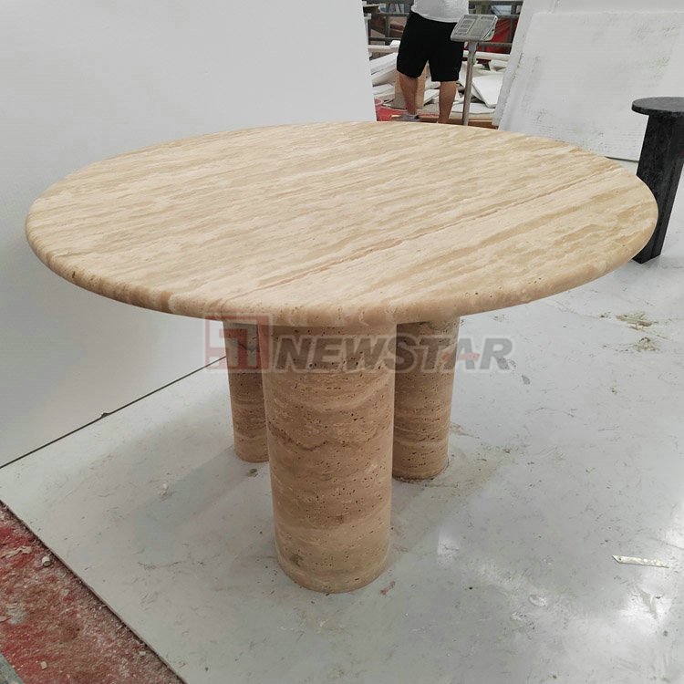 Home deco marble travertine furniture natural stone table column basse pedestal modern table ronde 180cm travertine dining table