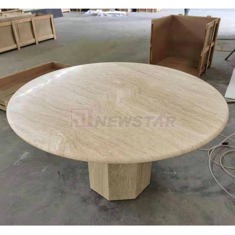 Home deco marble travertine furniture natural stone table column basse pedestal modern table ronde 180cm travertine dining table