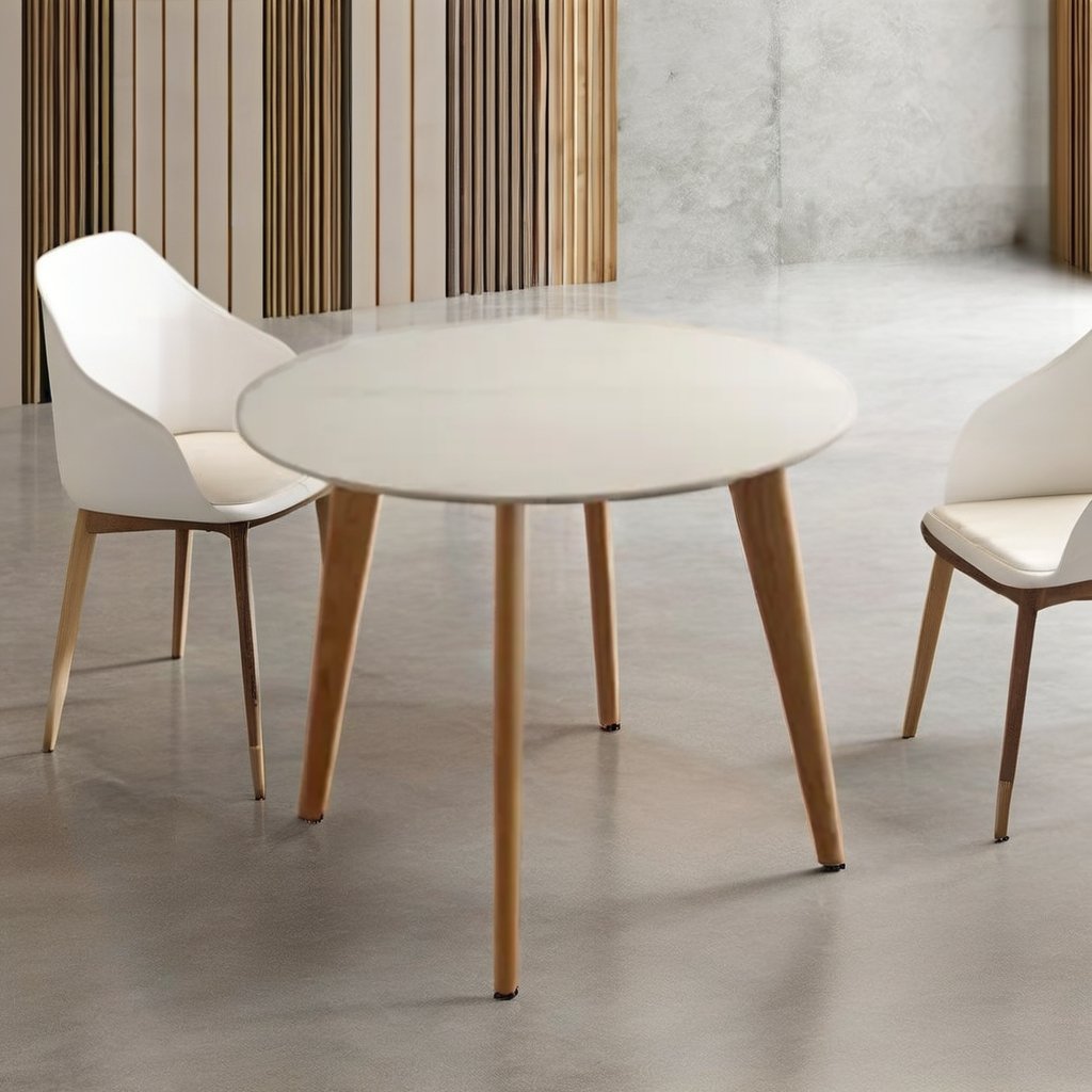 Simple Style Furniture White Round Desktop With Four Brown Legs Living Room Table For Home Apartment