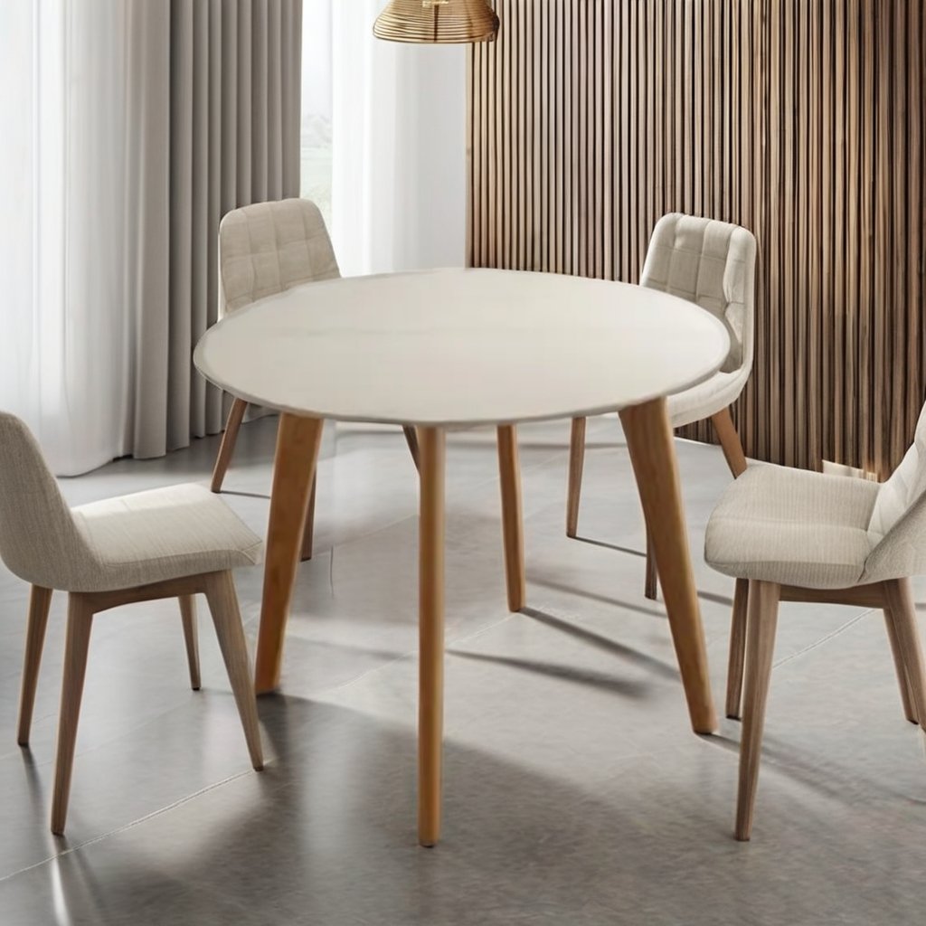 Simple Style Furniture White Round Desktop With Four Brown Legs Living Room Table For Home Apartment