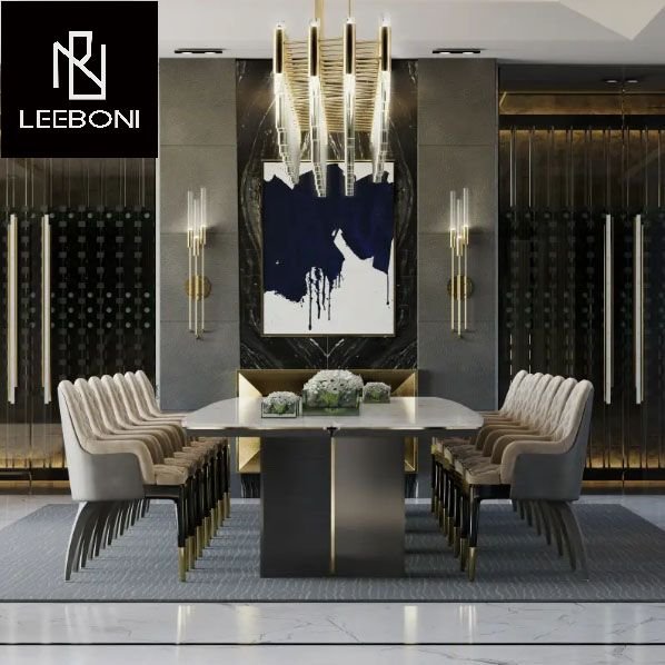 Factory custom luxury design with stainless steel leg 8 seater dinning table set dining room furniture