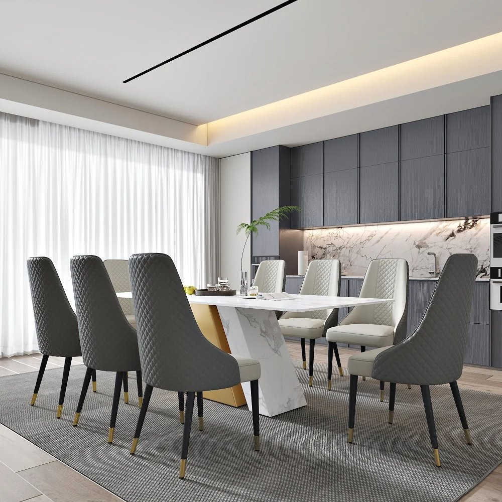 Ccj Modern Furniture Rectangle Stainless Steel 8 Seat Dining Table Dining Room Furniture Sintered Stone Top Custom Dining Table