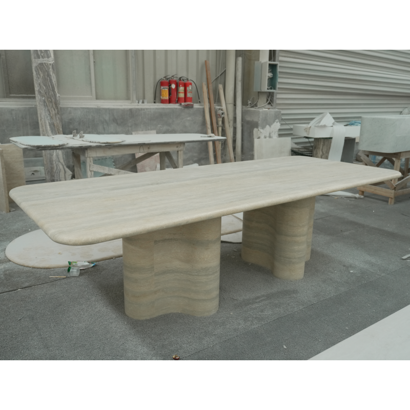 SHIHUI Customizable Natural Blue Travertine Dining Table Rectangle Pakistani Marble for Living Room Hotel Villa Stone Furniture