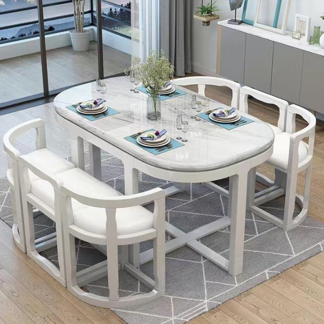 Marble dining table and chair combination square shape solid wood table simple modern small household invisible dining table