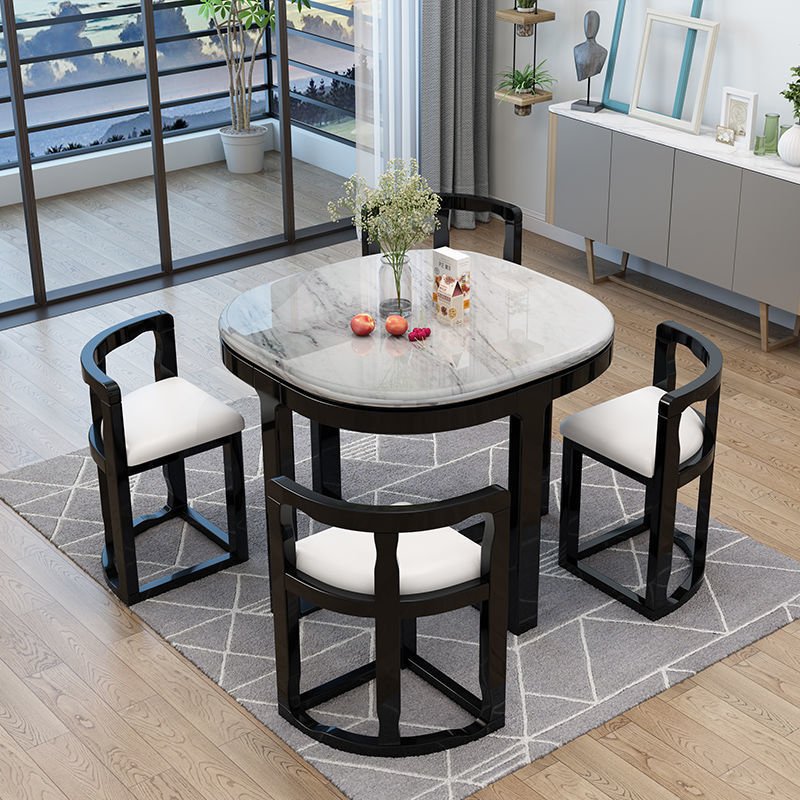 HANYEE Simple Modern Marble Dining Table Chairs Combination Solid Wood for Villa or Apartment Elegant Household Dining Set