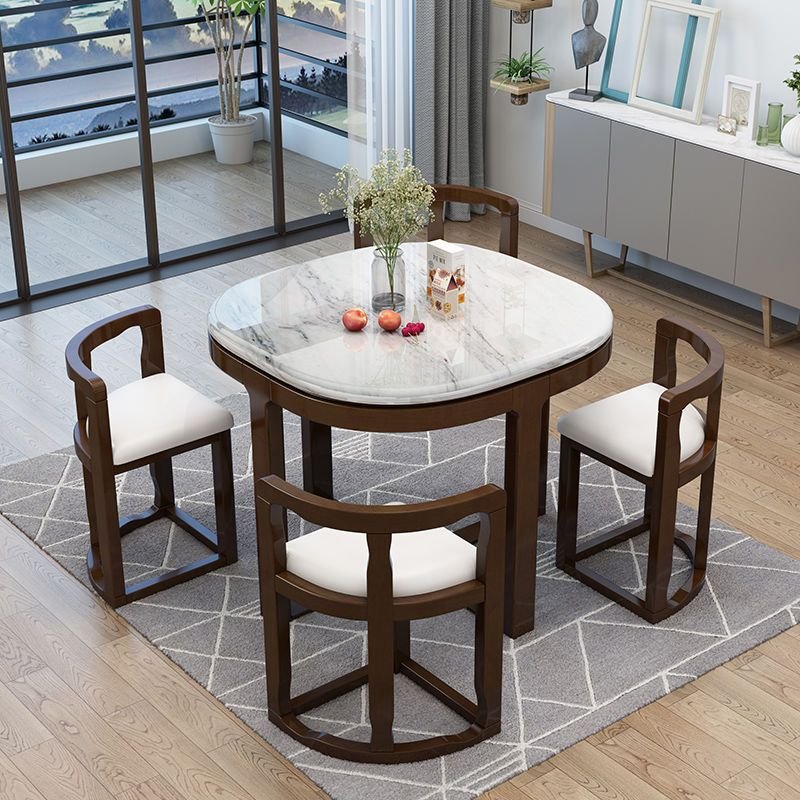 HANYEE Simple Modern Marble Dining Table Chairs Combination Solid Wood for Villa or Apartment Elegant Household Dining Set
